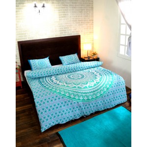 Turquoise Ombre Mandala Duvet Cover With Pillow Covers Bohemian