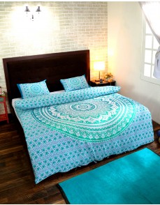 Turquoise Ombre Mandala Duvet Cover With Pillow Covers Bohemian