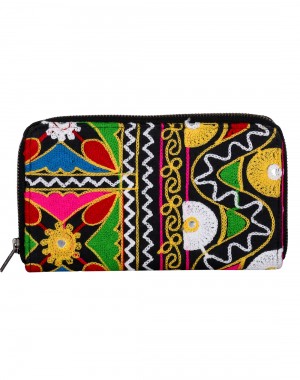 Antique Cotton Black Clutch Bag Floral Embroidered For Women's By Rajrang