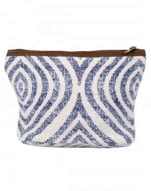 Hand Block Printed Ogee White Cotton And Durrie Pouch
