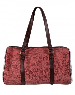 Marsala Hand Block Printed Floral Cotton And Durrie Duffel bag