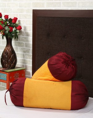 Solid Yarn Dyed Yellow Polydupion Bolster Cover (Set Of 2 Pcs)