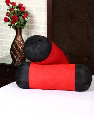 Solid Yarn Dyed Red Polydupion Bolster Cover (Set Of 2 Pcs)