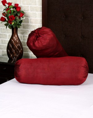 Solid Yarn Dyed Maroon Polydupion Bolster Cover (Set Of 2 Pcs)