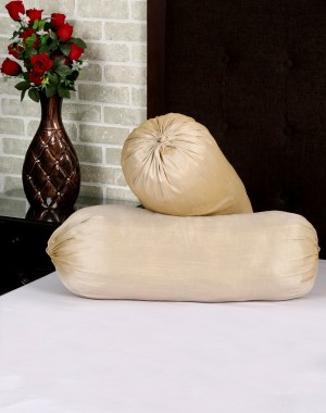 Solid Yarn Dyed Cream Polydupion Bolster Cover (Set Of 2 Pcs)