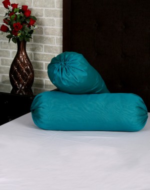 Solid Yarn Dyed Green Polydupion Bolster Cover (Set Of 2 Pcs)