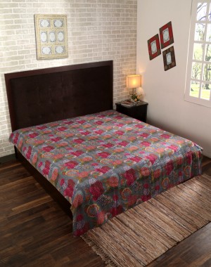Hand Fruit Printed Cotton Bed Double Bedspread Thread Work
