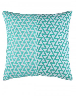 Geometric Towel Embroidered Sea Green Cotton Linen Cushion Cover