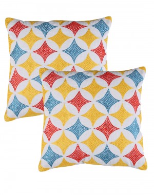 Geometric Patterned Towel Embroidered Cotton Cushion Cover