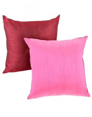Solid Yarn Dyed Pink Polydupion Reversible Cushion Cover