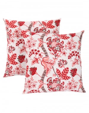 Floral Hand Block Printed Off White Cotton Cushion Cover