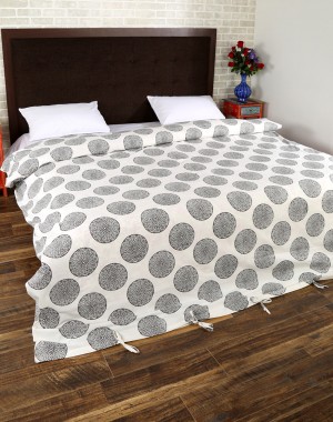 Floral Hand Block Printed Off White Cotton Duvet Cover