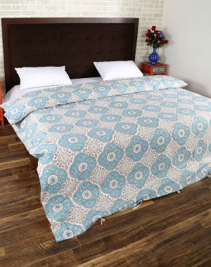 Floral Hand Block Printed Off White Cotton Duvet Cover