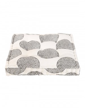 Floral Hand Block Printed Off White Cotton Canvas Floor Cushion