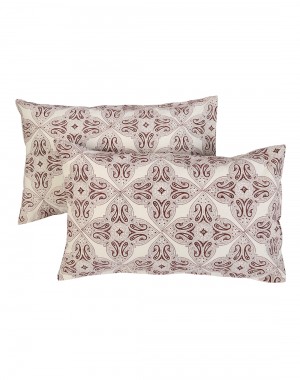 Leaves Hand Block Printed Off White Cotton Pillow Cover (Set OF 2)