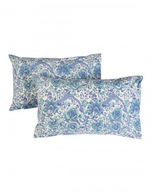 Floral Hand Block Printed White Cotton Pillow Cover (Set OF 2)