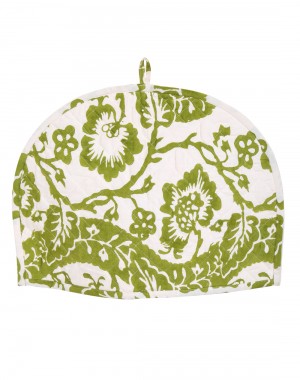 Floral Hand Block Printed Off White Cotton Canvas Tea Cosy