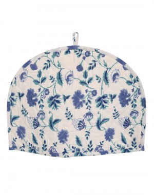 Floral Hand Block Printed White Cotton Tea Cosy