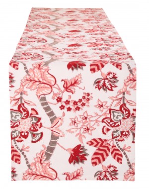 Floral Hand Block Printed Off White Cotton Canvas Table Runner