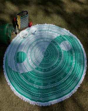 Green Mandala Indian Round Tapestry Table Cloth Bedsheet Beach Throw Yoga Mat
