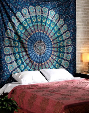 Multi-colored Mandala Tapestry Indian Wall Hanging, Bedsheet, Coverlet Picnic Beach Sheet , Superior Quality Hippie Wall Tapestry or Bedspread in Organic Cotton Tree of Life 