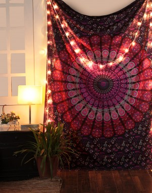 Pink & Purple Mandala Indian Tapestry, Hippie Wall Hanging , Bohemian Bedspread, Mandala Cotton Dorm Decor Beach Blanket