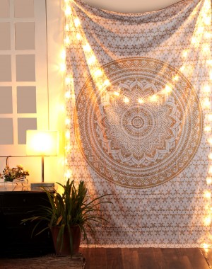  Gold Mandala Tapestry Single Cotton Printed Wall Hanging Dorm Decor