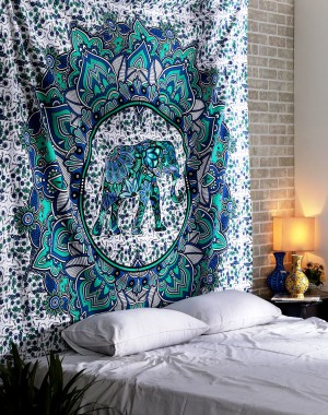 Bohemian Elephant Mandala Tapestry Indian Bedspread Tapestry