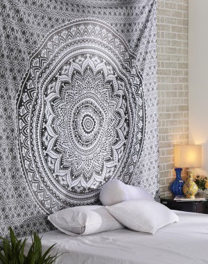 Exclusive Gray Ombre Tapestry Mandala Tapestry, Queen, Multi Color Indian Mandala Wall Art, Hippie Wall Hanging, Bohemian Bedspread