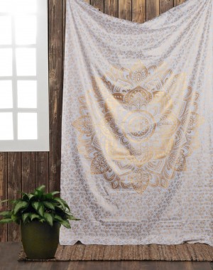 Golden Color Ombre Mandala Tapestry , Indian Bohemian Bedspread, Wall Hanging Mandala Tapestry
