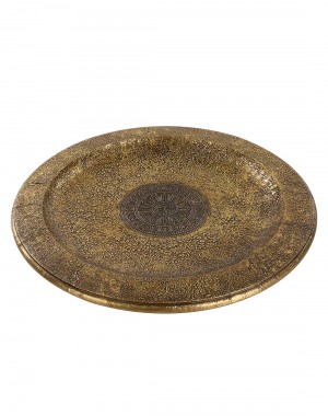 Floral Embossed Brass Wood And Metal Tray
